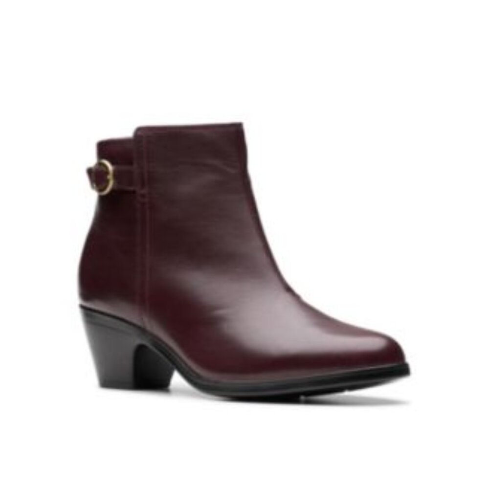 New Clark’s Emily2 Belle Dark Wine Leather Bootie Boot size 12